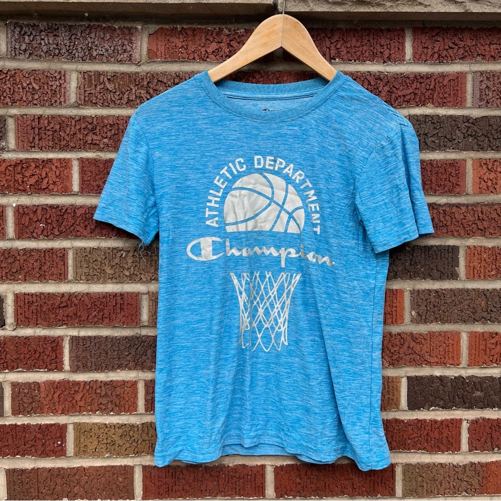 Champion Heathered Blue Basketball Athletic Short Sleeve Shirt